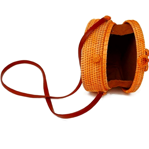 Antik Kraft Bags Round Rattan Straw Purse Round Crossbody Bag